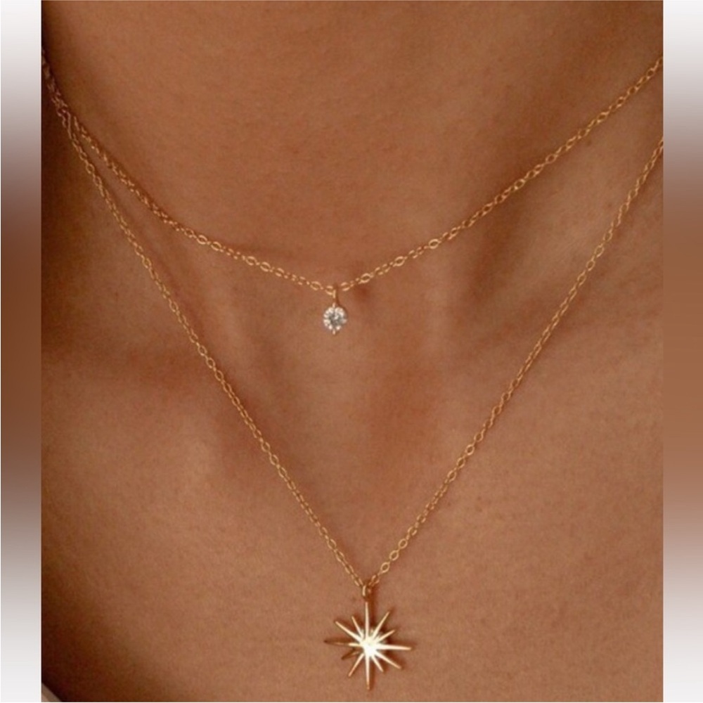 Gold Starburst Pendant Necklace Set - Picture 3 of 3
